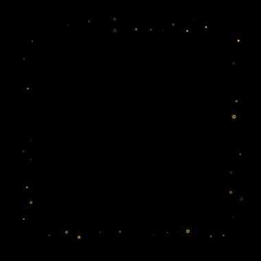 Düşen kar, altın deseni bozar. Uçan altın kar, don ve kar yağışlı bir resim. Kara geceyle ilgili Noel kutlaması için kış baskısı. Yeni Yıl için Tatil Vektörü illüstrasyonu.