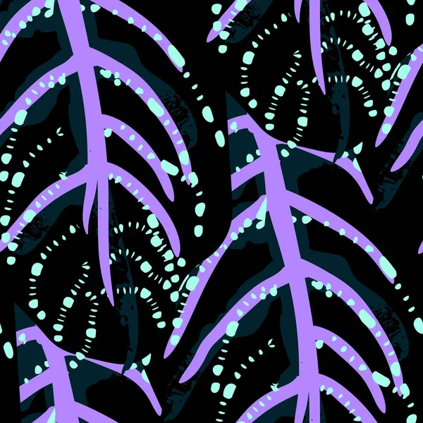 熱帯の葉 現代的なモチーフ ジャングルプリント 葉の夏シームレスパターン 緑のベクトル背景の傾向 芸術植物表面 概要ファッションのための植物テクスチャ コントラストブラシ描画 — ストックベクタ