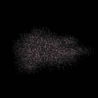 Gül, pembe yıldızlar. Sprocket, parlak konfeti. Yayılmış küçük parlak toplar daireler çiziyor. Siyah arkaplana düşen rastgele bir yıldız. Yılbaşı arkaplanı. Vektör illüstrasyonu.