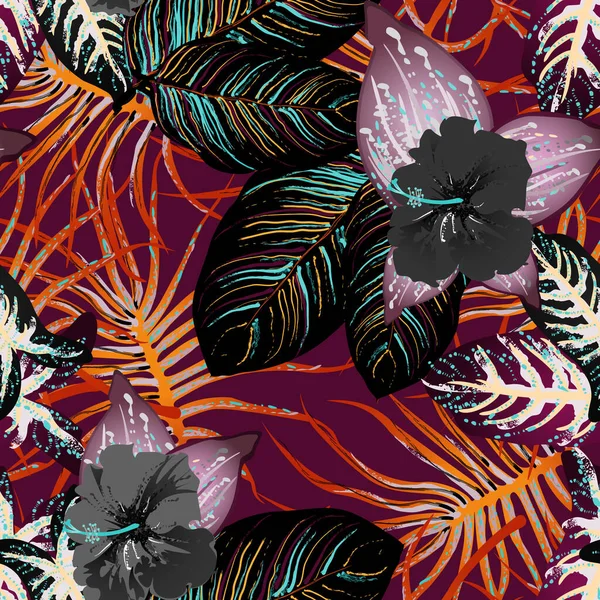 Folha Tropical Motivo Moderno Jungle Print Folhagem Verão Sem Costura — Vetor de Stock