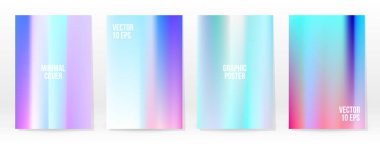 Holografik Poster seti. Iridescent Teknoloji Kapağı. Mobil Grafik Şablonu. Vektör Posteri. Gradyan örgü. Fütürist Sanal Şablon Tasarımı. Modern Soyut Arkaplan 90 'lar, 80' ler Retro Biçimi.