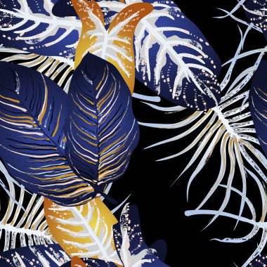 Tropik Yaprak. Modern Motif. Orman baskısı. Yeşillik Yazı Kusursuz Düzen. Yeşillik Vektörü Arkaplanı. Sanatsal Botanik Yüzey. Moda için soyut bitki dokusu. Koyu Fırça Çizimi.