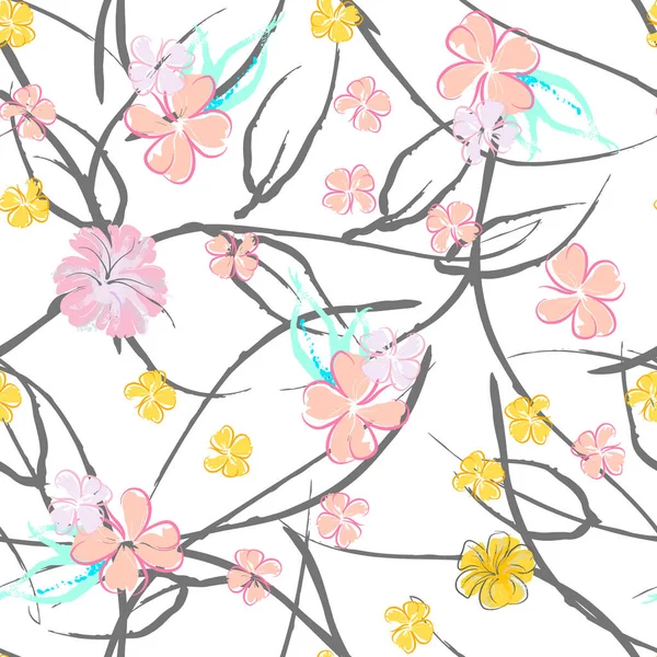 Fleurs Roses Motif Floraison Impression Florale Aquarelle Pastel Petite Fleur — Image vectorielle