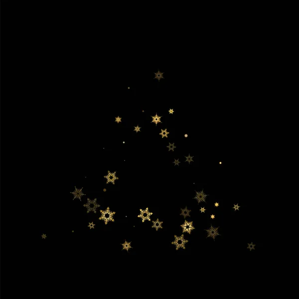 雪花飘落的金色花纹 用飞雪 降雪来说明 黑色夜晚背景下的圣诞庆祝活动的冬季印刷品 农历新年假期病媒图解 — 图库矢量图片