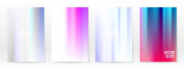 Holografik Poster seti. Iridescent Teknoloji Kapağı. Mobil Grafik Şablonu. Vektör Posteri. Gradyan örgü. Fütürist Sanal Şablon Tasarımı. Modern Soyut Arkaplan 90 'lar, 80' ler Retro Biçimi.