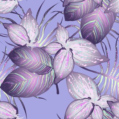 Tropik Yaprak Modern Motif. Orman baskısı. Yeşillik Yazı Kusursuz Düzen. Yeşillik Vektörü Arkaplanı. Sanatsal Botanik Yüzeyi. Moda için soyut bitki dokusu. Yumuşak Pastel Fırça Çizimi.