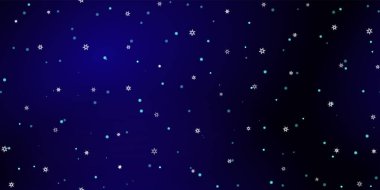 Düşen kar taneleri pürüzsüz desen. Uçan kar, don ve kar ile ilgili bir resim. Mavi gece geçmişinde noel kutlaması için kusursuz bir baskı. Yeni Yıl için Tatil Vektörü illüstrasyonu