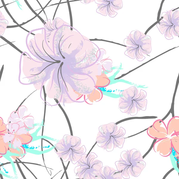 Fleurs Roses Motif Floraison Impression Florale Aquarelle Pastel Petite Fleur — Image vectorielle