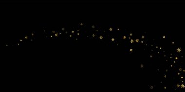 Düşen kar, altın deseni bozar. Uçan altın kar, don ve kar yağışlı bir resim. Kara geceyle ilgili Noel kutlaması için kış baskısı. Yeni Yıl için Tatil Vektörü illüstrasyonu.