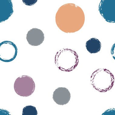 Polka Nokta. Doku Vektörü Kusursuz Desen. Parlak Süs. Suluboya Şekli Kaotik Şekillerle Soyut Beyaz Arkaplan. Basit Vintage Kumaş. Tebeşir Fırçası Yuvarlakları, Konfeti