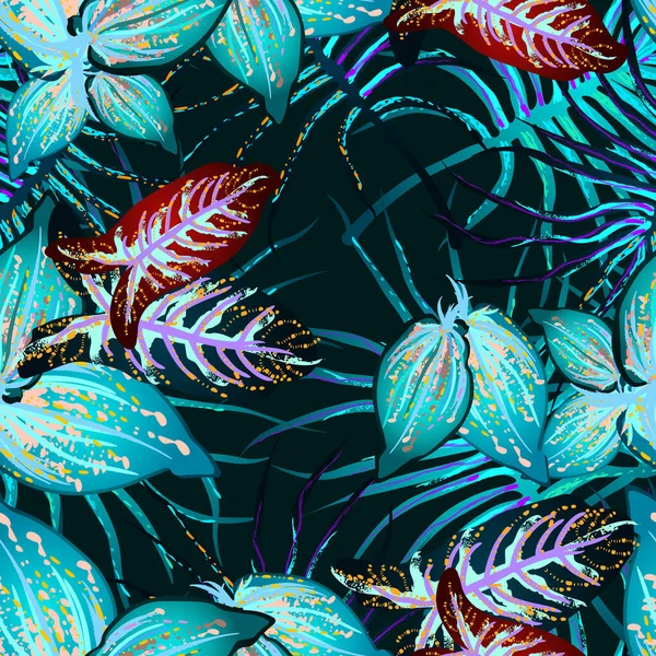 Feuille Tropicale Motif Moderne Jungle Print Feuillage Summer Seamless Pattern — Image vectorielle