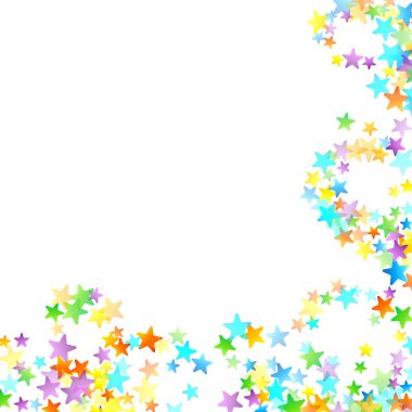 Gökkuşağı Festivali Konfeti. Karnaval Şablonu. Renkli Yıldız Düşüşü. Güzel Tatil Partisi. Beyaz Arkaplanda Küçük Çok Renkli Sprockets. Parlak Vektör İllüstrasyonu.