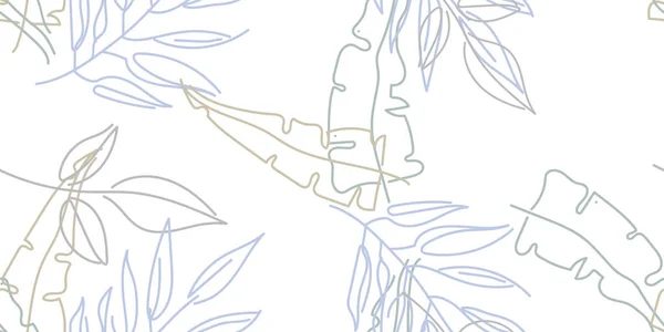 熱帯の葉 現代的なモチーフ 1本の線画を描く ジャングルプリント 葉の夏シームレスパターン 緑のベクトル背景の傾向 芸術植物表面 アブストラクト ファッションのための植物テクスチャ — ストックベクタ
