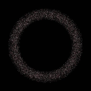 Gül, pembe yıldızlar. Sprocket, parlak konfeti. Yayılmış küçük parlak toplar daireler çiziyor. Siyah arkaplana düşen rastgele bir yıldız. Yılbaşı arkaplanı. Vektör illüstrasyonu.