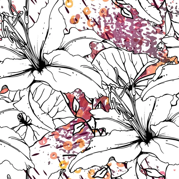 Квітковий Чорно Білий Безшовний Візерунок Сучасний Художній Акварельний Принт Мода — стоковий вектор