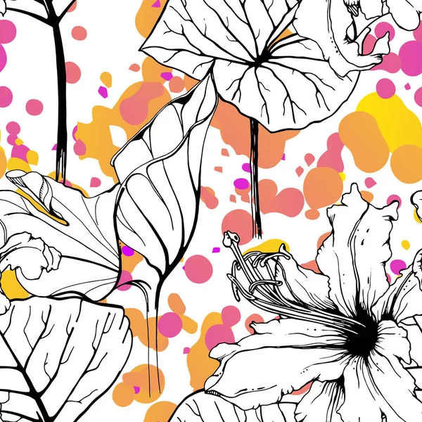 Bloemen Zwart Met Wit Naadloos Patroon Moderne Artistieke Aquareldruk Fashion — Stockvector