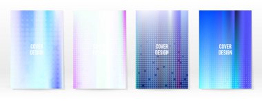 Holografik Poster seti. Iridescent Teknoloji Kapağı. Mobil Grafik Şablonu. Vektör Posteri. Gradyan örgü. Fütürist Sanal Şablon Tasarımı. Modern Soyut Arkaplan 90 'lar, 80' ler Retro Biçimi.