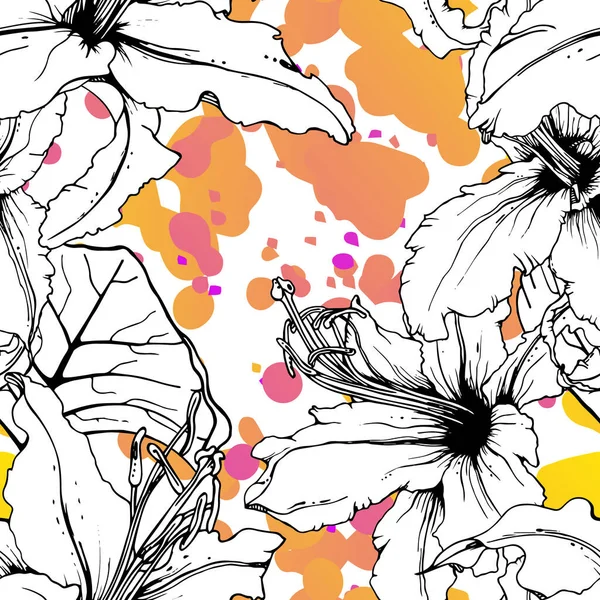Floral Μαύρο Και Λευκό Απρόσκοπτο Μοτίβο Σύγχρονη Καλλιτεχνική Ακουαρέλα Εκτύπωση — Διανυσματικό Αρχείο