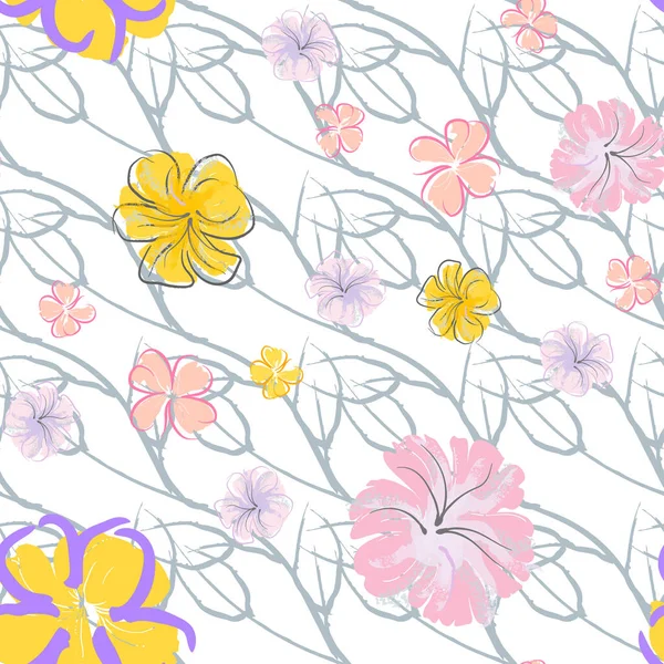 Pembe Çiçekler Çiçek Şablonu Pastel Suluboya Çiçek Yazısı Küçük Pembe — Stok Vektör