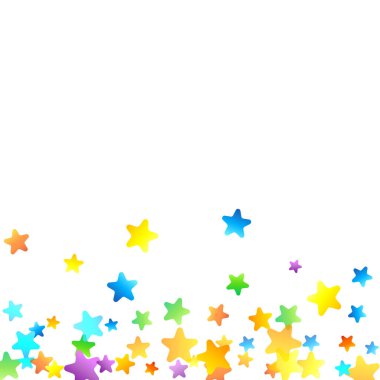 Gökkuşağı Festivali Konfeti. Karnaval Şablonu. Renkli Yıldız Düşüşü. Güzel Tatil Partisi. Beyaz Arkaplanda Küçük Çok Renkli Sprockets. Parlak Vektör İllüstrasyonu.