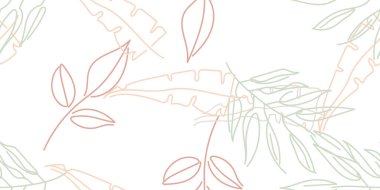 Tropik Yaprak. Modern Motif. Pastel Bir Çizgi Çizimi. Orman baskısı. Yeşillik Yazı Kusursuz Düzen. Yeşillik Vektörü Arkaplanı. Sanatsal Botanik Yüzey. Moda için soyut bitki dokusu