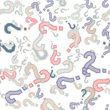 Kusursuz bir örnek. Soru işaretleri, şüphe, faq geçmişi. Basit sonsuz tekrarlama motifi. Anket, inceleme, sorgulama, sorgulama geçmişi. Kamuoyu yoklaması, kamuoyu yoklaması temsilcisi illüstrasyonu için şablon.