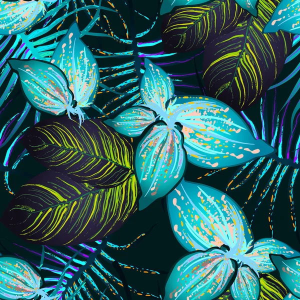 Tropical Leaf Modern Motif Jungle Print Foliage Summer Seamless Pattern — Stock Vector