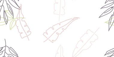 Tropik Yaprak. Modern Motif. Pastel Bir Çizgi Çizimi. Orman baskısı. Yeşillik Yazı Kusursuz Düzen. Yeşillik Vektörü Arkaplanı. Sanatsal Botanik Yüzey. Moda için soyut bitki dokusu