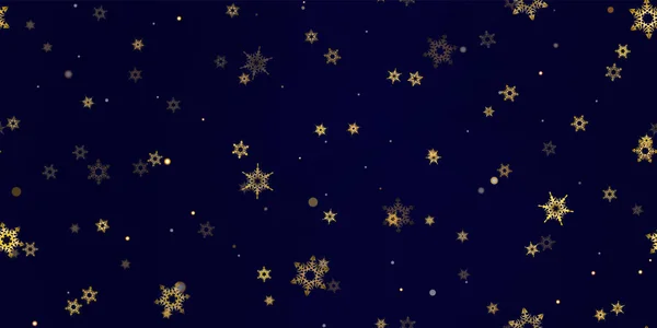 Guld Fallande Snöflingor Sömlöst Mönster Illustration Med Flygande Snö Frost — Stock vektor