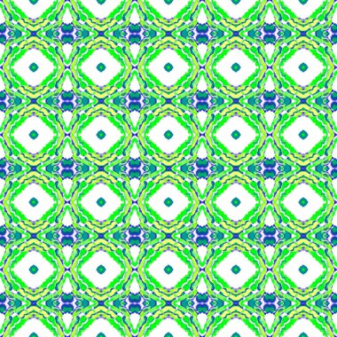 Modern Soyut Madalya. Teal, Green, Nane Kumaşı. Akdeniz, Majolica Motifi. Azulejo, Portekiz Süsü. Eski Yerli Motifi. Geometrik Örgü.