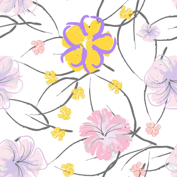 Ροζ Λουλούδια Ανθισμένα Μοτίβο Παστέλ Ακουαρέλα Floral Print Μικρό Ροζ — Διανυσματικό Αρχείο