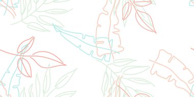 Tropik Yaprak. Modern Motif. Pastel Bir Çizgi Çizimi. Orman baskısı. Yeşillik Yazı Kusursuz Düzen. Yeşillik Vektörü Arkaplanı. Sanatsal Botanik Yüzey. Moda için soyut bitki dokusu