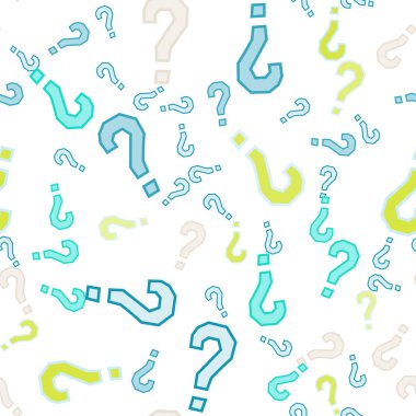 Kusursuz bir örnek. Soru işaretleri, şüphe, faq geçmişi. Basit sonsuz tekrarlama motifi. Anket, inceleme, sorgulama, sorgulama geçmişi. Kamuoyu yoklaması, kamuoyu yoklaması temsilcisi illüstrasyonu için şablon.