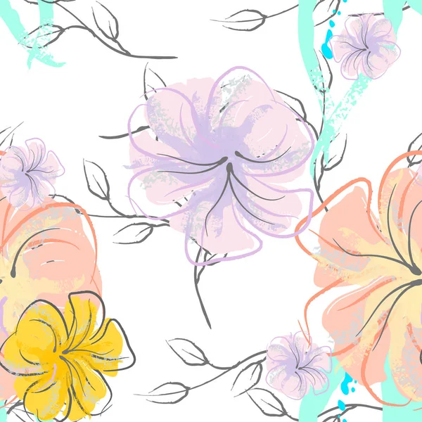 Fleurs Roses Motif Floraison Impression Florale Aquarelle Pastel Petite Fleur — Image vectorielle