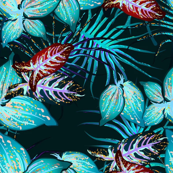 Feuille Tropicale Motif Moderne Jungle Print Feuillage Summer Seamless Pattern — Image vectorielle