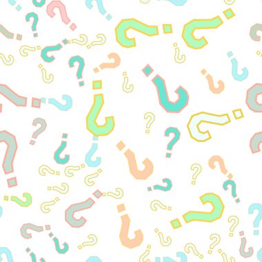 Kusursuz bir örnek. Soru işaretleri, şüphe, faq geçmişi. Basit sonsuz tekrarlama motifi. Anket, inceleme, sorgulama, sorgulama geçmişi. Kamuoyu yoklaması, kamuoyu yoklaması temsilcisi illüstrasyonu için şablon.