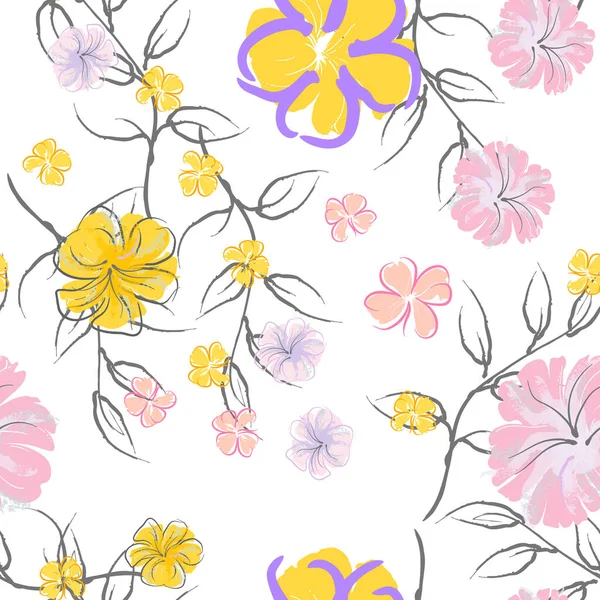 Fiori Rosa Blooming Pattern Stampa Floreale Acquerello Pastello Rosa Giallo — Vettoriale Stock