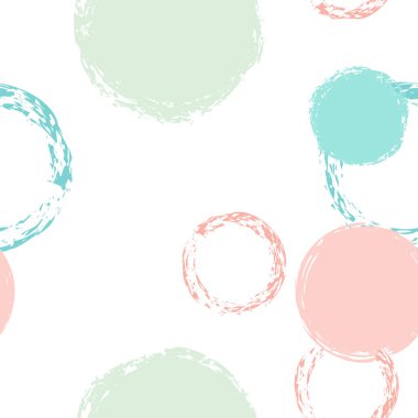 Renkli Polka Noktaları. Pastel Vektör Kusursuz Desen. Çoklu Renkli Çizim. Suluboya Şekli Kaotik Şekillerle Soyut Beyaz Arkaplan. Trend Retro Kumaşı. Tebeşir Fırçası Yuvarlakları, Konfeti