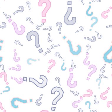 Kusursuz bir örnek. Soru işaretleri, şüphe, faq geçmişi. Basit sonsuz tekrarlama motifi. Anket, inceleme, sorgulama, sorgulama geçmişi. Kamuoyu yoklaması, kamuoyu yoklaması temsilcisi illüstrasyonu için şablon.