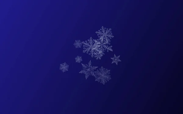 グレースノーフレークベクトルブルーの背景。クリスマスの雪 — ストックベクタ