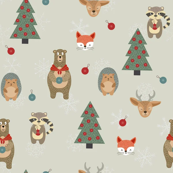 Happy Reindeer and Raccoon Vector Seamless — Stockový vektor