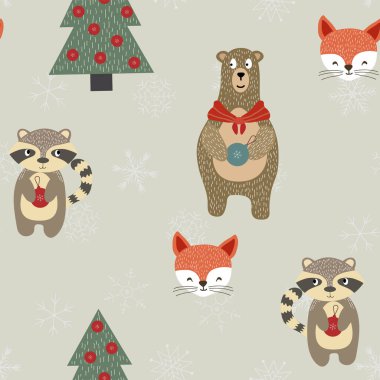 Kış Ren Geyiği ve Rakun Vektörü Kusursuz 