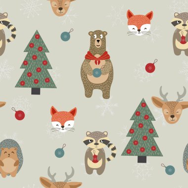 Kış Noel Oyuncakları ve Kar Tanesi Vektörü 