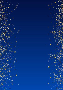 Sarı Yılan Düşen Vektör Mavi Arkaplan. İzole edilmiş Spiral Illustration. Konfeti Girdap Şubesi. Altın Karnaval Tasarımı.