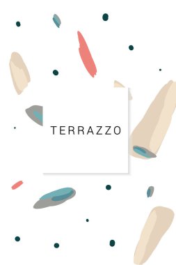 Variegated Ceramic Tile Vector White Background. Marble Terrazzo Wall Template. Marine and Peach Italian Texture.