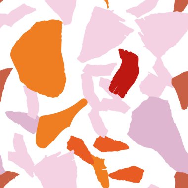 Brown and Orange Terrazzo Tile Vector Seamless Pattern. Colorful Terrazzo Wall Banner. Yellow and Terracotta Fashion Backdrop.