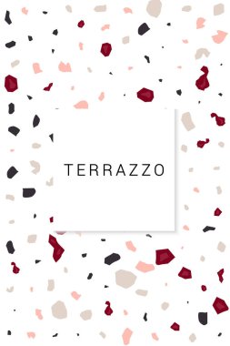 Variegated Ceramic Tile Vector White Background. Marble Terrazzo Tile Postcard. Red and Pink Colorful Backdrop.