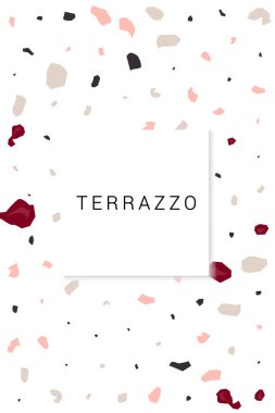 Red and Peach Ceramic Tile Vector White Background. Fashion Terrazzo Wall Postcard. Red and Pink Stone Design.