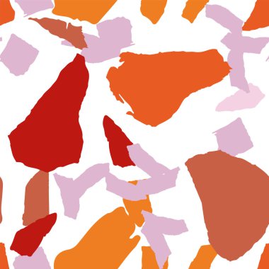 Kahverengi ve Turuncu Terrazzo Duvar Vektörü Kusursuz Desen. Venedik Terrazzo fayans deseni. Sarı ve Terracotta Geometrik Kartpostal.