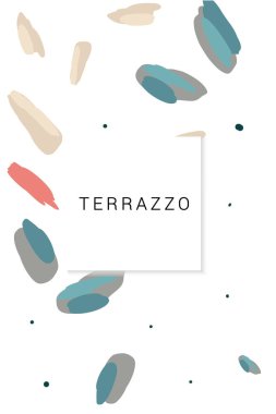 Parlak Terrazzo Duvar Vektörü Beyaz Arkaplan. Mozaik Seramik Kapağı. Marine ve Peach Geometric Illustration.